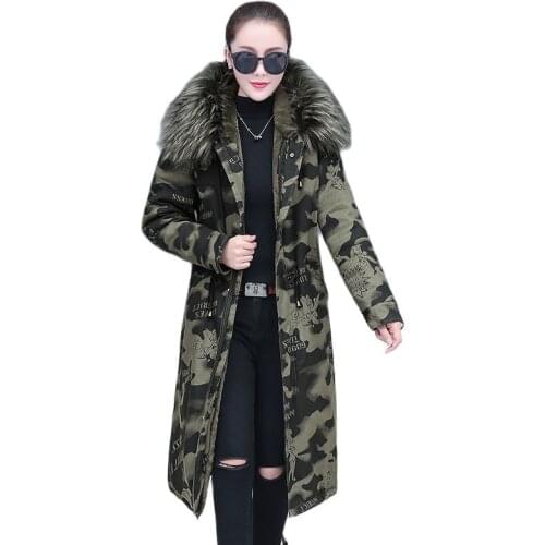 2021Winter Overcoat Women Plus Velvet Lining Keep Warm Parkas Female Long Camouflage Jacket Women Plus Size Coat 4XlC1356