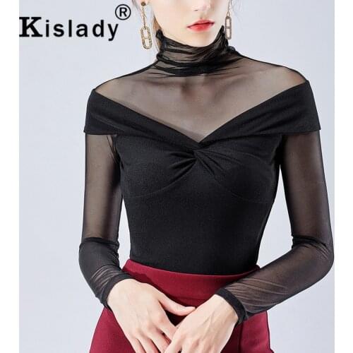 2020 Spring Summer Womens New Vintage Sexy Lace Patchwork Long Sleeve Shirt OL Turtleneck Plus Size Korean Slim Fashion Clothes