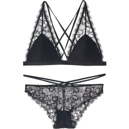 Lady Summer Sexy Underwear Set Womens Lace Hollow Sexy Bra Woman Without Steel Ring Triangle Cup Bra Set