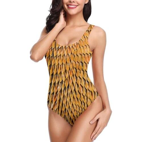 Womens Retro High Cut Low Back One Piece Swimwear Bathing Suits Monokini Unique Bearded Dragon Close Up Lizard Print