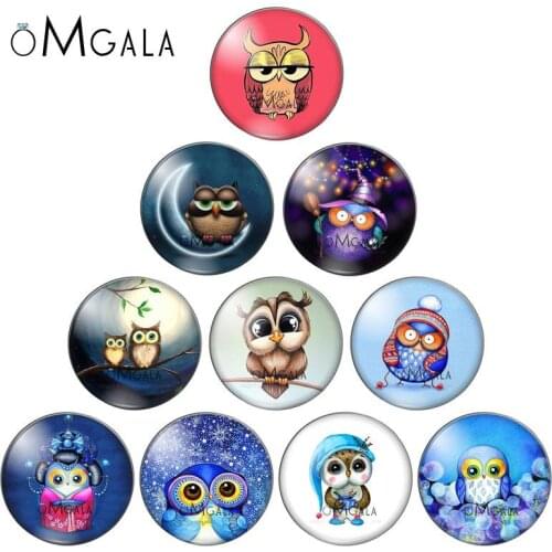 Cartoon Cute Colorful Owl Design 10pcs 8mm/10mm12mm/18mm/20mm/25mm Round photo glass cabochon demo flat back Making findings
