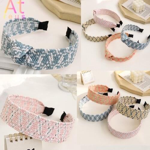 2021New Turban Raffia Straw Headband Blue Hairband Wide Side Headband Lady Summer Hair Band High Quality Adult Hair Accessories