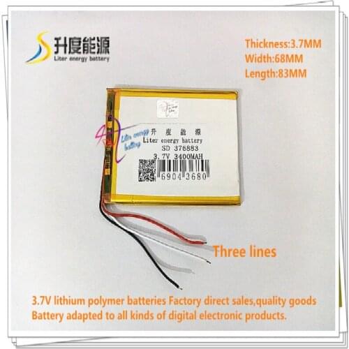3.7V 3400mAH 376883 Polymer lithium ion / Li-ion battery for cell phone GPS e-book speaker dvd tablet pc
