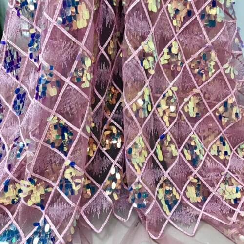 5yards/pc) high quality pink African sequins lace fabric fashion French net lace for attractive party dress FJY245