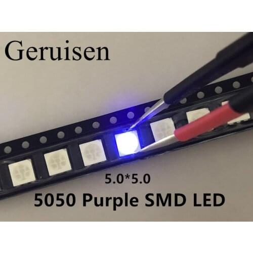 5050 LED SMD Purple UV Chip Surface Mount 20mA Ultra Bright Light-Emitting Diode LED SMT Bead Lamp Light DIY Practice 50PCS