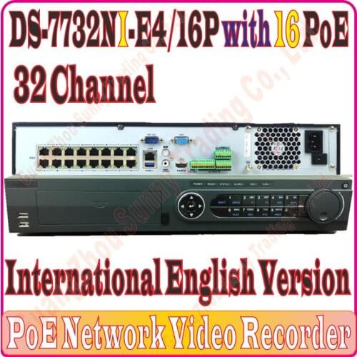 English-Ver DS-7732NI-E4/16P NVR 32CH Channel 5MP 6MP resolution record with 16 PoE port and 4 SATA interfaces, No Retail Box