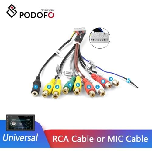 Podofo Android radio Car Accessories RCA Output Wire External microphone Adapter universal cable For 2 din Car Radio RCA Output