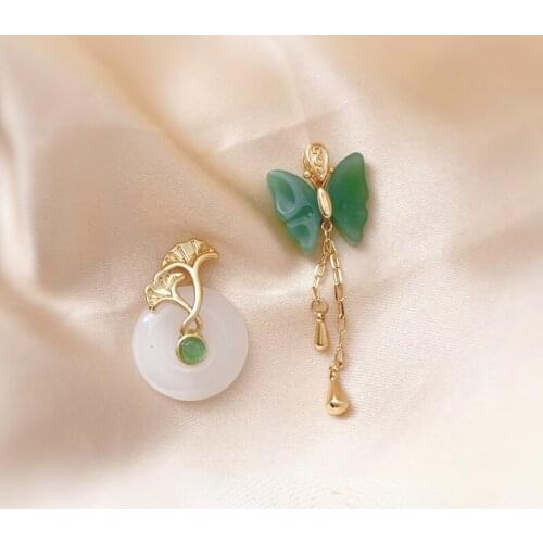 Butterfly chalcedony tassel ginkgo leaf safe buckle DIY earrings necklace Hanfu classical accessories antique hairpin headdress