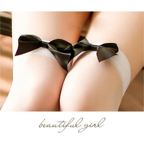 Black White Women Sheer Sexy Stockings Bow Lace Top Thigh High Stockings Over The Knee Socks Nightclubs Pantyhose Calcetines