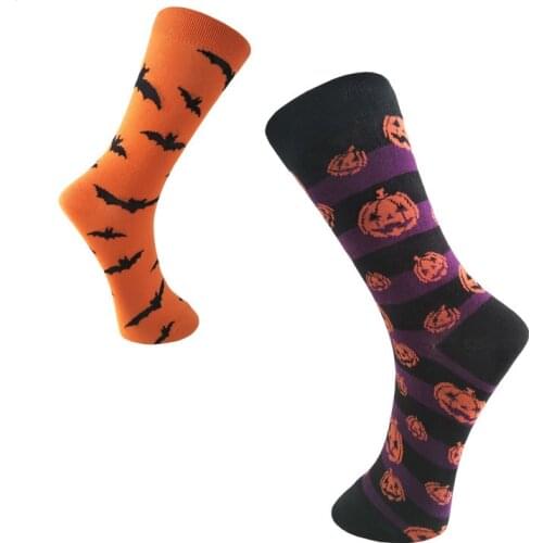 DaiShana New Arrival Harajuku Men Socks Halloween Bats Pumpkin Cartoon Socks Unisex Fashion Knee-High Socks Cospaly Props Socks