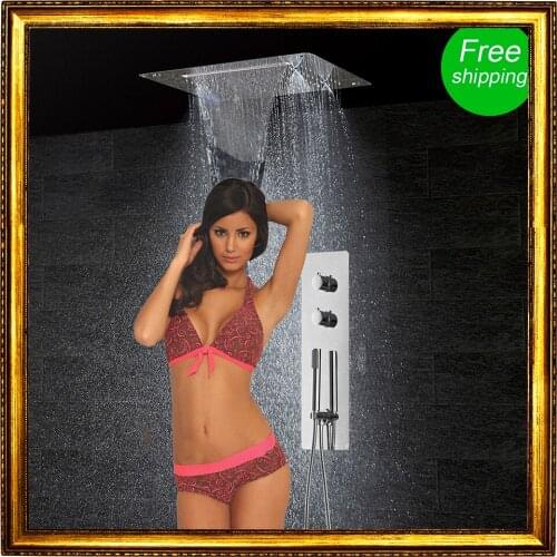 Bathroom Shower Set Wall Mounted Faucet Panel Tap Thermostatic Mixing Controller LED Ceiling Shower Head Rain Waterfall Mist