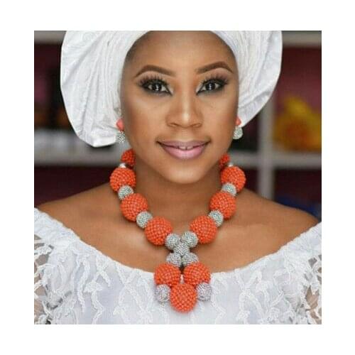 Elegant Women African Coral Beads Necklace Jewelry Set Coral Pendant Necklace Earrings Set Beads for Wedding ANJ347