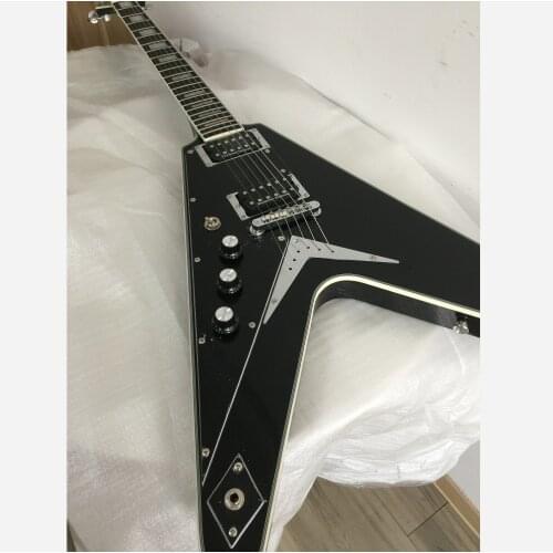 Left handed V shape electric guitar glossy black lefty guitar back handed guitar free shipping Chinese made electric guitar