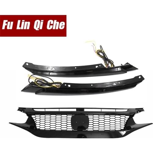 Racing Grills Black ABS Plastic Car Mesh Front Hood Grille For Honda civic 10th 2016 2017 2018 2019 with led light