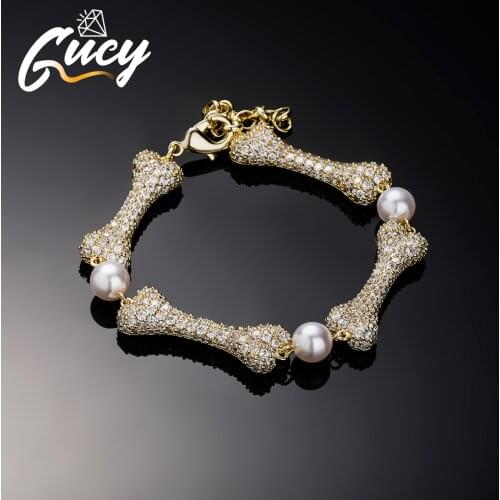 GUCY Bone Brcelet High Quality Copper Iced Out Cubic Zirconia Women Mens Hip Hop Punk Party Gift Jewelry