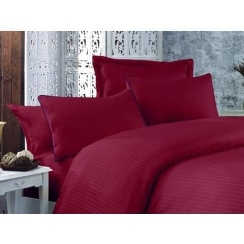 Striped Cotton Satin Duvet cover set Burgundy
