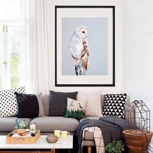 Snow Owl Art Print, white owl art, rustic home decor, light blue art print, masculine wall art, farmhouse decor