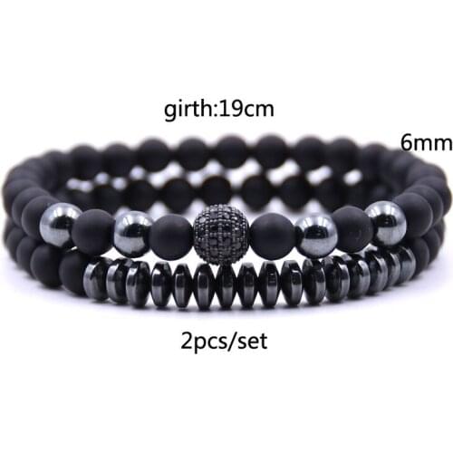 JAAFAR 2 piece set / 6mm beads CZ disco ball natural stone ladies bracelet black lava natural stone beads bracelet jewelry AS625