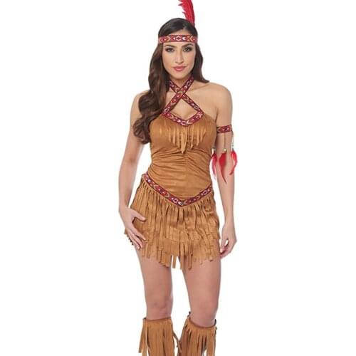 Carnival Halloween Ancient Stone Age Caveman Costume Jungle Flintstones Tassels Maiden Cosplay Fancy Party Dress