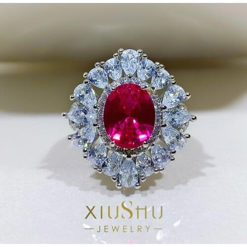 Rose Red Emerald Paraiba Tourmaline Zircon Stone Rings For Women Vintage Silver Color Engagement Luxury Bridal Wedding Jewelry