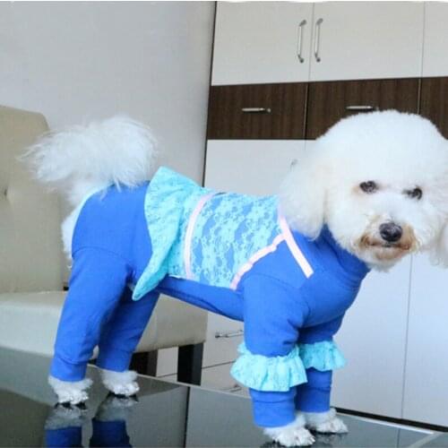 Spring Autumn Puppy Dog Clothes Blue Pure Cotton Lace Wrap Belly Jumpsuits Pet Dog Hoodie Sport Outerwear Clothing Chihuahua Dog