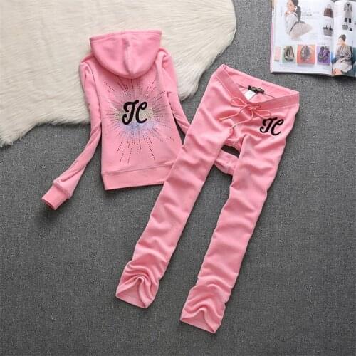 Juicy Lovers Brand Fashion Slim Women Sporting Suits Velvet Jogging Womens Tracksuits Hooded Collar Casual Sportswear suit