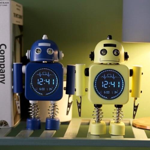Creative Student Alarm Clock Fun Metal Children Cartoon Clock Robot Bedroom Small Alarm Clock