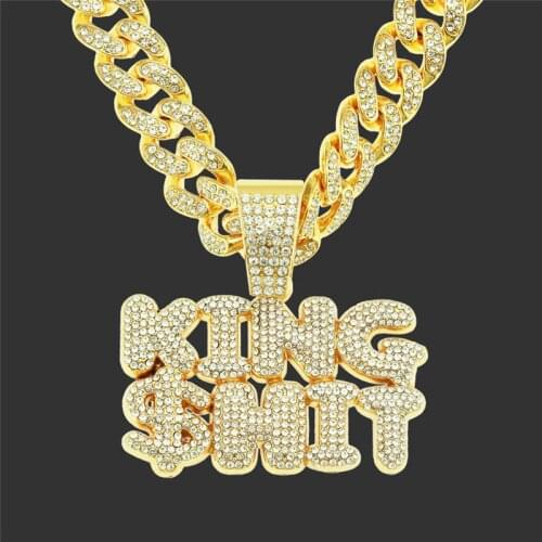 Hip Hop Letters KING $HIT Pendant Charm AAAA Zirconia Necklace MenS Miami Cuban Chain Choker Jewelry Gift