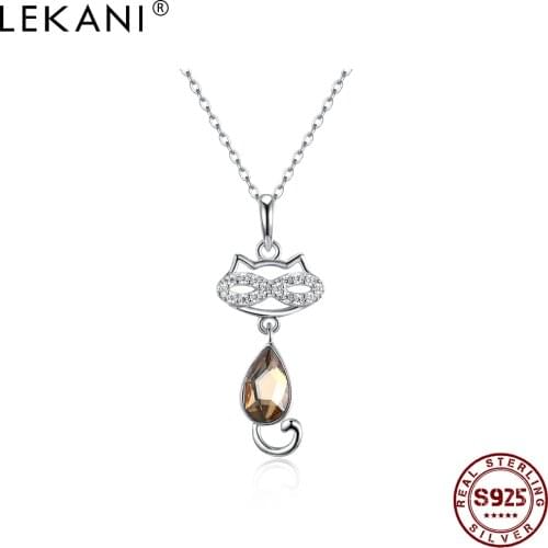 LEKANI 925 Sterling Silver Pendant Necklaces For Women Cute Cat With Cubic Zirconia Girl Necklace Wedding Fine Jewelry Hot Sale