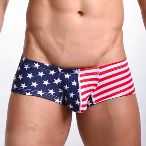 2017 Fashion American Flag Printed Men Sexy Cotton Elastic Mini Boxers Underwear Gay Casual Shorts Pants SIze S M L XL