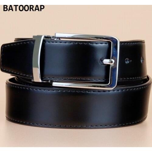 BATOORAP Mens Casual Leather Belt Needle Pin Buckle Rotate 360° Jeans Waist Strap Male Business Black Brown Double Sided Belts
