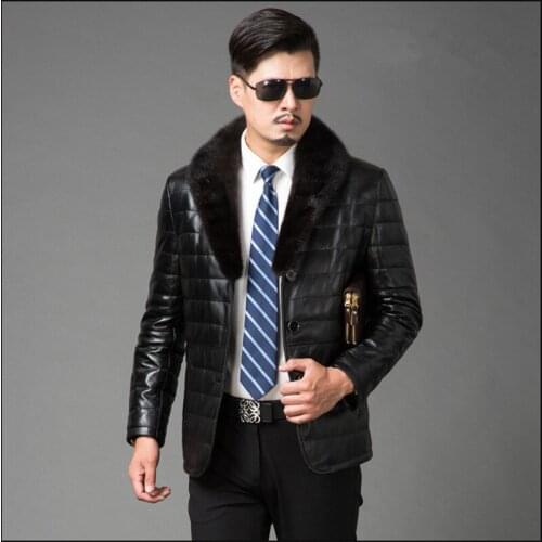 Luxury Sheepskin Jacket For Man Down Coat Mink Fur Collar Genuine Leather Jackets Parka Outwear Plus Size FYY591