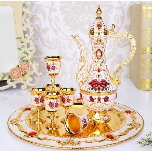 White Wine Set Hip Flask For Alcohol Service For Sake Retro Palace Alloy Metal Home Wedding Metal Gift Decoration ZCF005