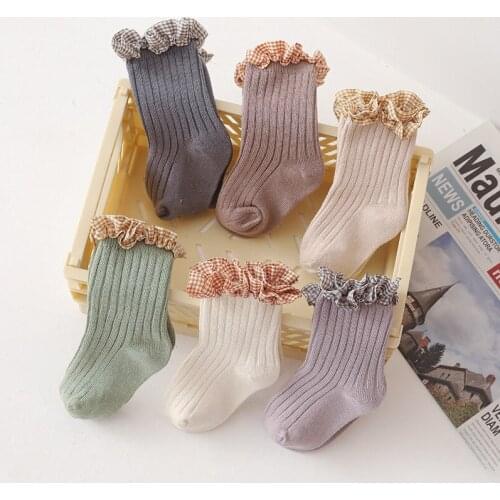 2021 New Kids Toddlers Girls Solid Color Soft Cotton Ruffle Princess Socks For Girl Sweet Cute Kids Socks 0-5Y