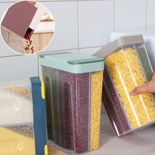 Four-Cell Storage Tank Plastic Container Rice Bucket Grain Dispenser Food Storage Kitchen Organizer Moisture-Proof Storage Boxes