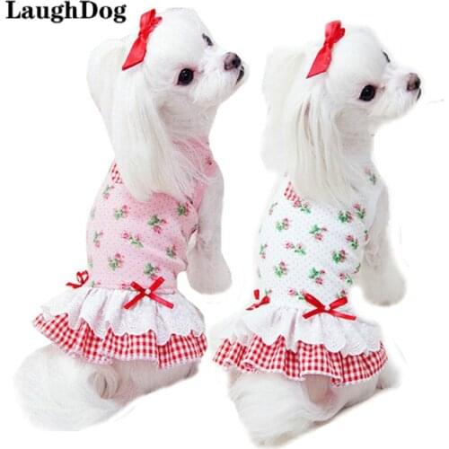 Dog Clothes Pet Bow Dress Cute Dog Skirt Polka Dot Cherry Print Puppy Kitten Wedding Dress Pet Costume Chihuahua Yorkie Garment