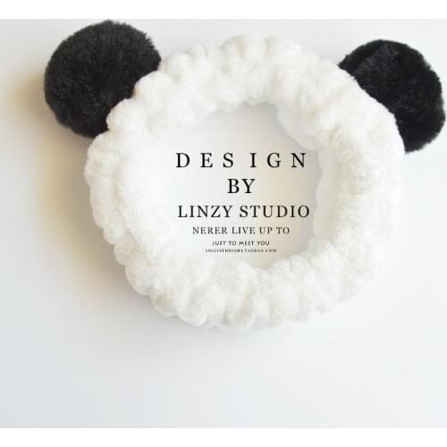 Cute Panda Ear Soft Carol Fleece Women Headband Makeup Shower Head Wrap Hair Band for Washing Face Shower Spa