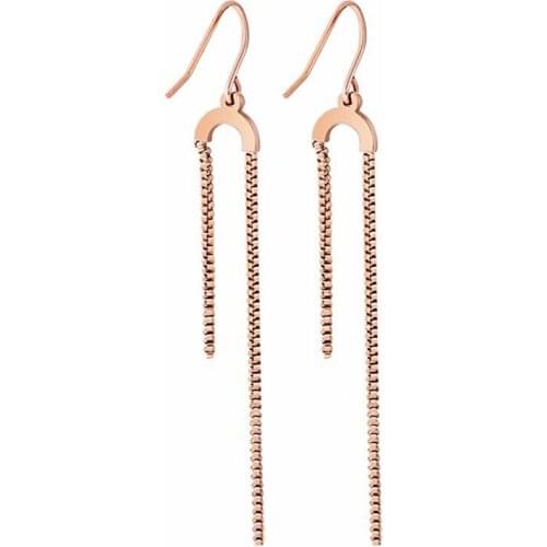 RIR Stainless Steel Simple Semicircular Long Short Box Chain Drop Earrings Creative Design Ladies Jewellery Earrings Gifts