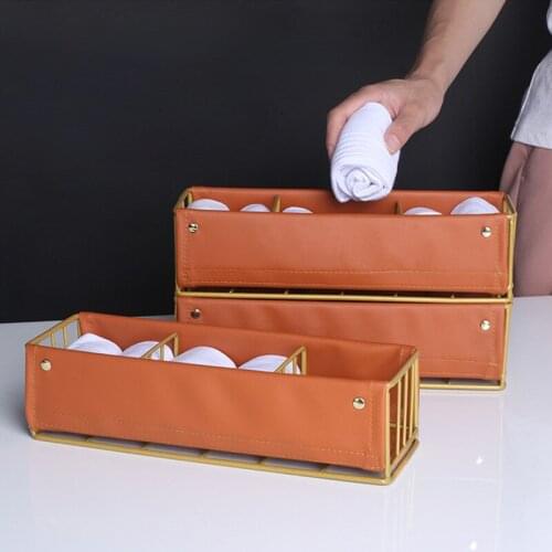 Luxury Socks Storage Box Drawer Organizer Pu Leather Separation Underwear Basket Wardrobe Organizer for Home Neat and Orderly