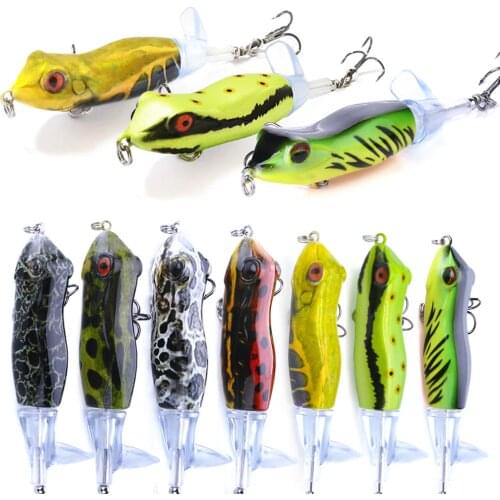 Agoie 9cm/11g Topwater Frog Shape Fishing Lures Plopper Crankbait Artificial Bait Hard Plopper Soft Rotating Tail Fishing Tackle