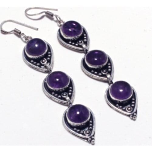 Genuine Amethyst Silver Overlay on Copper Earrings ,Hand made Women Jewelry Gift , E5373