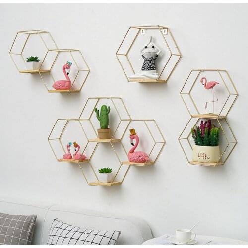 Nordic Hexagonal Iron Stand Small Pot Wall Holder Home Shelf Storage Holder Contracted Design Decorative Shelves