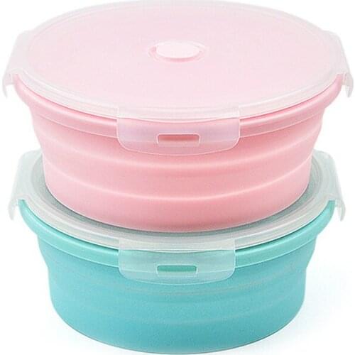 Foldable Round shape Lunch Box Colorful Fruit Salad Storage Silicone Food Box Container Conveniently Lunch Box