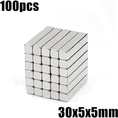 100pcs F30x5x5mm Super Powerful Strong Rare Earth Block NdFeB Magnet Neodymium N35 Magnets F30*5*5mm- Free Shipping