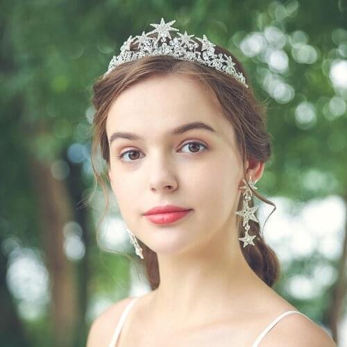 Rhinestone Stars Crown Bridal Hair Accessories Tiara Wedding Hair Jewelry Silver Color Rhinestone Wedding Crown Tiara For Bride