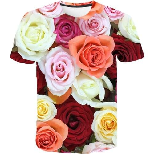 Loose Kids Clothing Summer Childrens T-Shirts 2021 New Girl Boy Short-Sleeve O-Neck Plant Flowers Pattern Printed T-Shirts