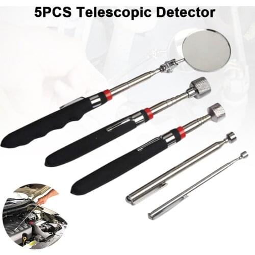 5PCS Magnetic 360 Swivel Inspection Mirror Telescopic Detector Pick-up Tool Telescopic Grabber LED Light Extra Viewing Pickup