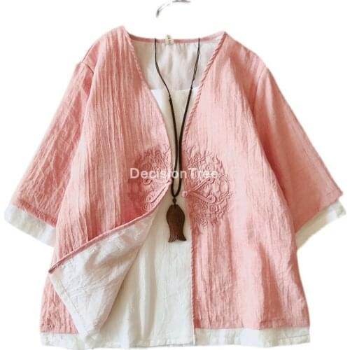2021 traditional chinese clothing women tops blouses cotton linen shirt oriental female hanfu female china cheongsam hanfu