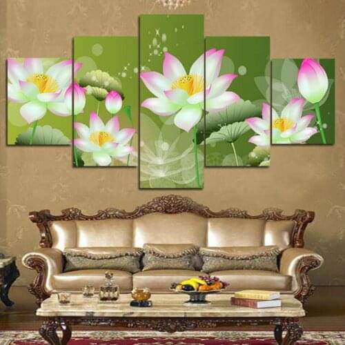 Home Decoration 5D Diamond Embroidery 5 Pcs Painting Lotus Full Round Drill Cross Stitch Picture Modern Handmade Gift Wall Art