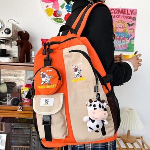 New Waterproof Oxford Cloth Women Backpack Female Cartoon Travel Bag Schoolbag for Teenage Girls Contrast Color Book Bag